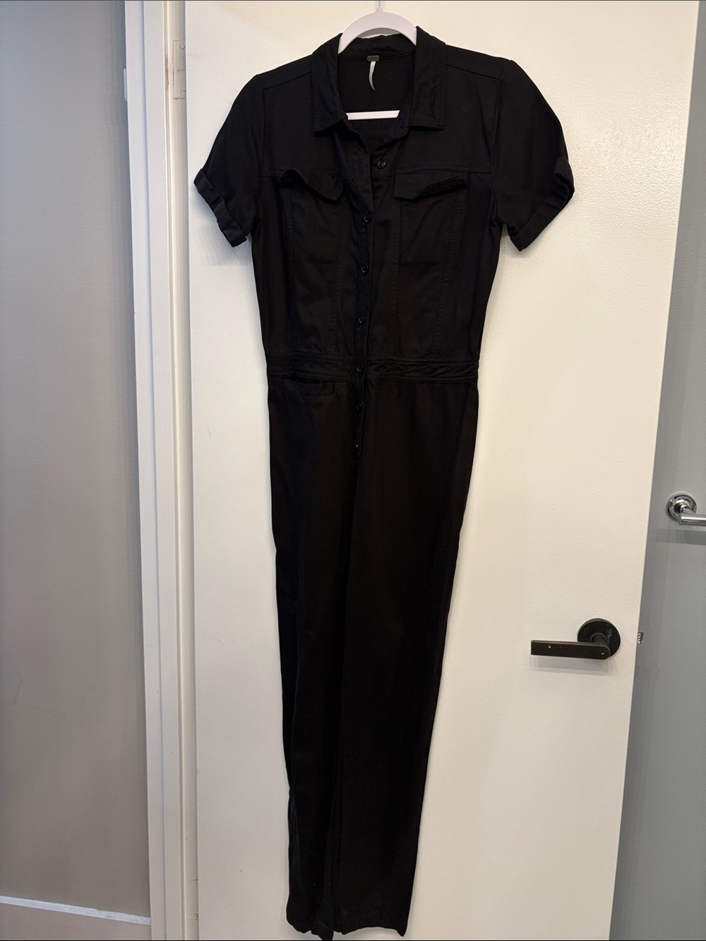 Black Short-Sleeve Utility Jumpsuit